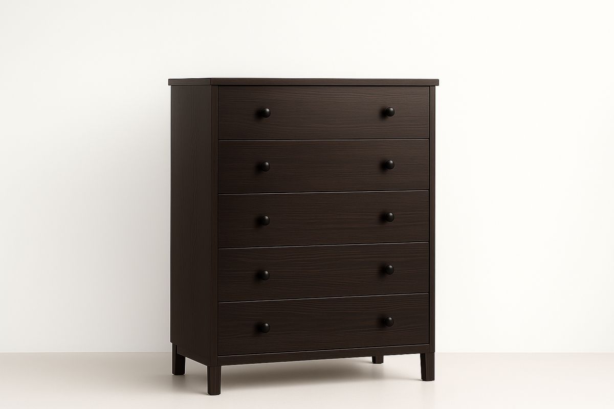 Brown Wood Veneer Chest of Drawers with 5 Drawers-Volinetra