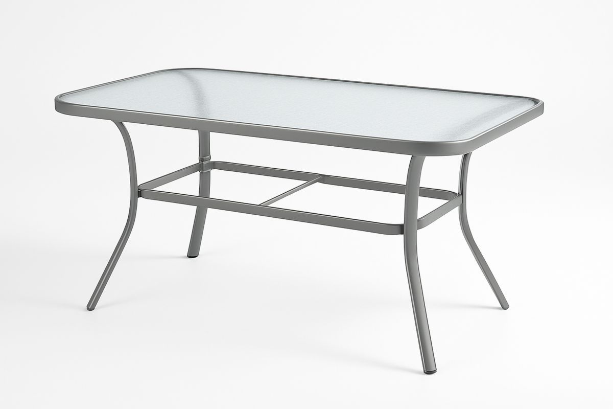 Outdoor Rectangular Table with Tempered Glass Top and Aluminium Frame, 150cm x 90cm x 72cm-Volinetra