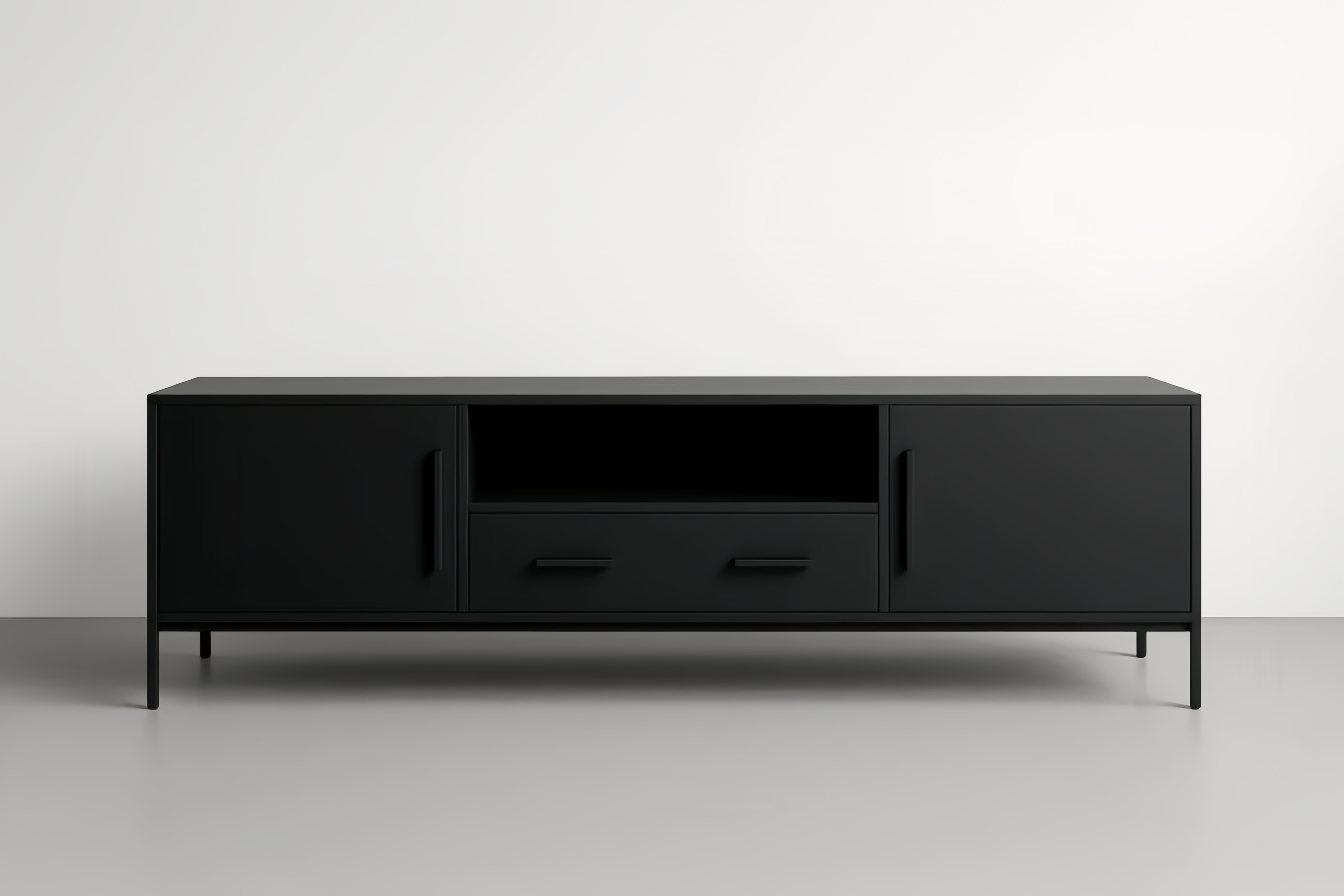 Mobile TV rettangolare in legno MDF e metallo Nero 150x50x45 cm