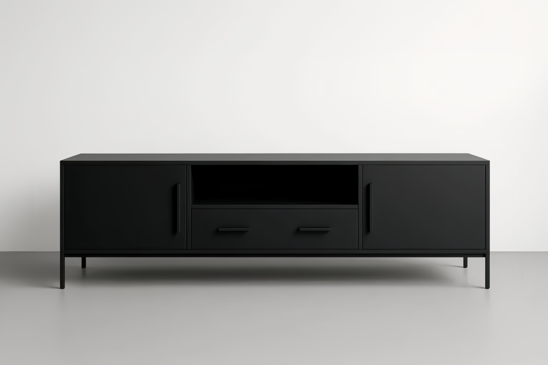 Mobile TV rettangolare in legno MDF e metallo Nero 150x50x45 cm