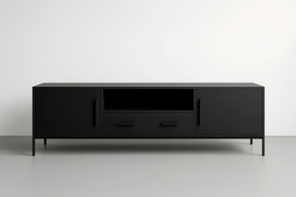 Mobile TV rettangolare in legno MDF e metallo Nero 150x50x45 cm