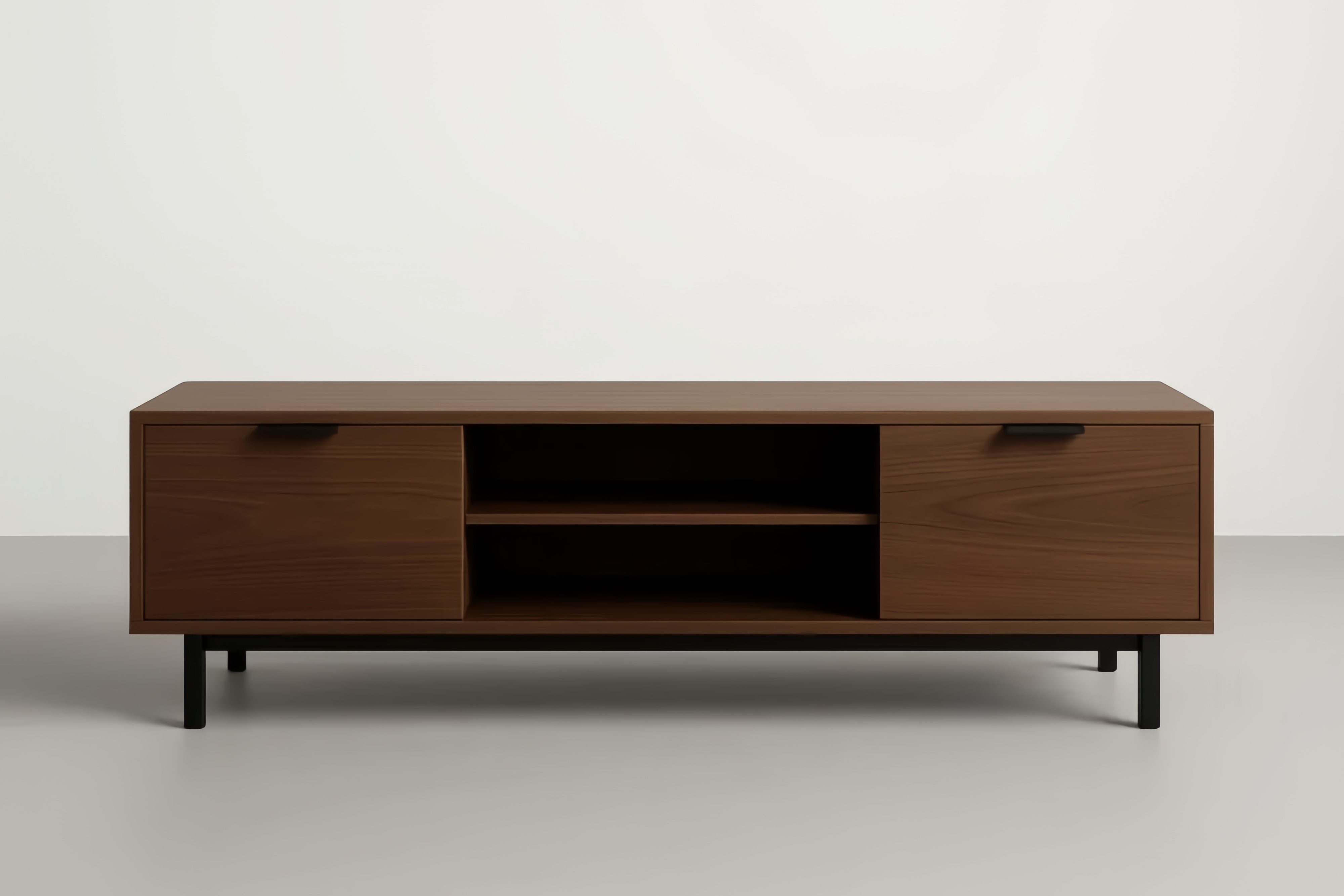 Mobile TV rettangolare marrone in legno e metallo con ante