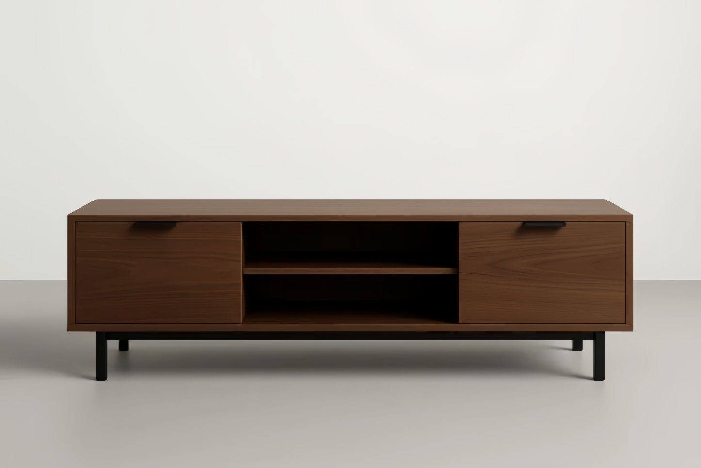 Mobile TV rettangolare marrone in legno e metallo con ante