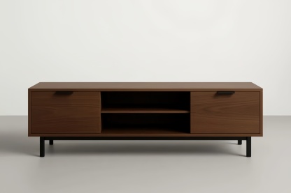 Mobile TV rettangolare marrone in legno e metallo con ante