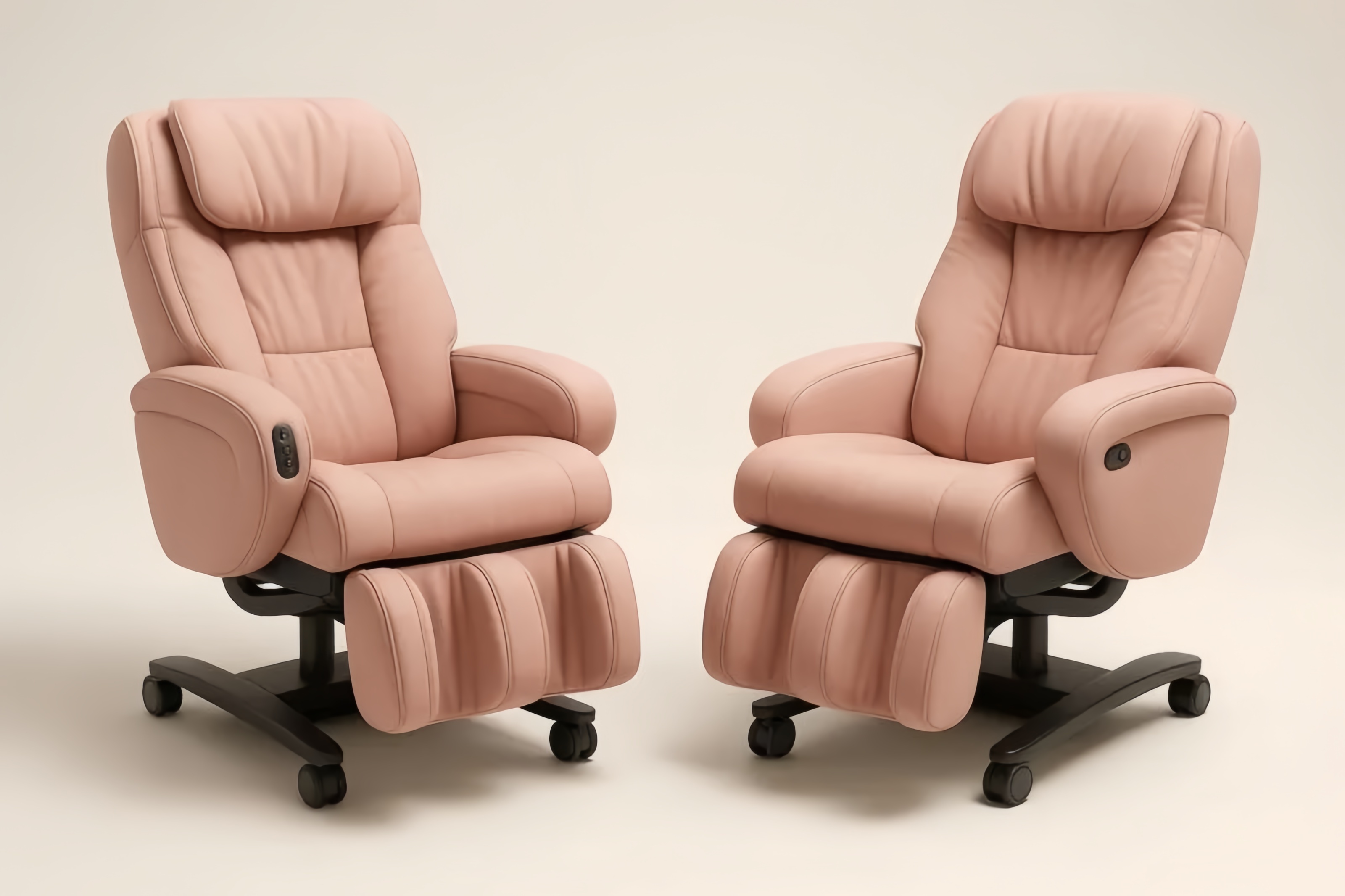 Poltrone Massaggianti Reclinabili in Ecopelle Rosa con Poggiapiedi Regolabile