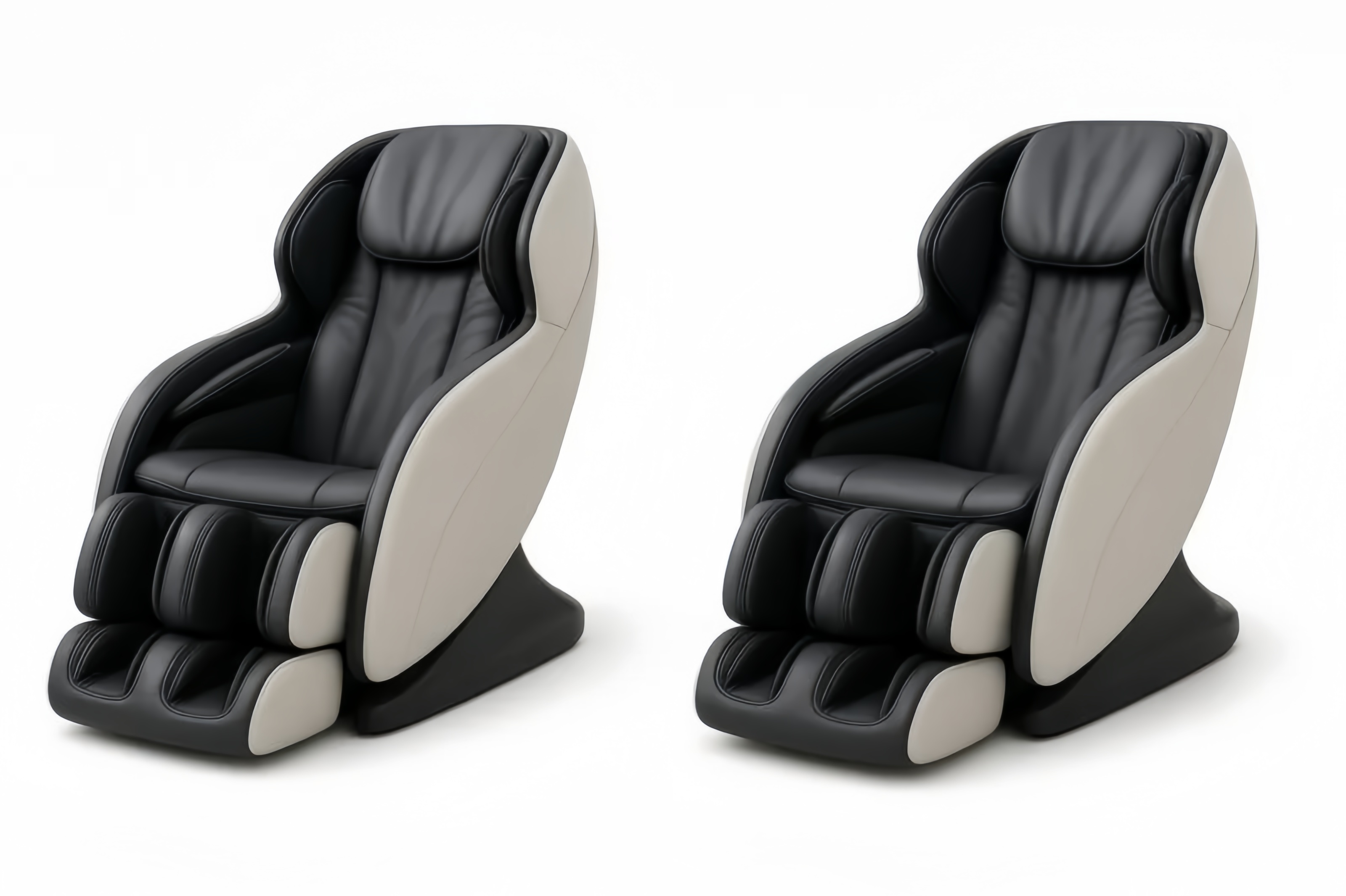 Poltrona Massaggiante in Pelle Sintetica Nero/Beige con Funzione di Massaggio