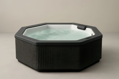 Vasca idromassaggio ottagonale in ceramica e rattan sintetico nero