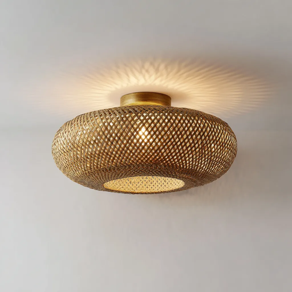 Lampada da soffitto - metallo - rattan - 40x40x20 cm - oro - per interni - design naturale-Framearo