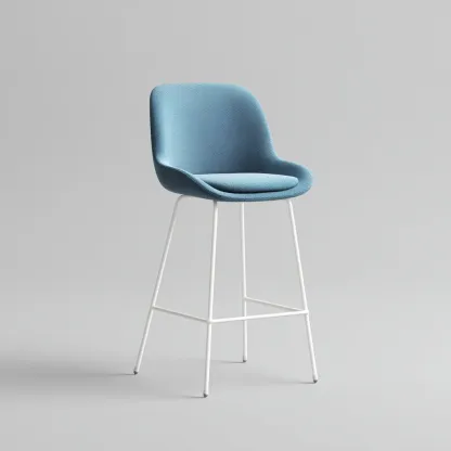 Sgabello da bar con schienale e seduta in tessuto 47x45x100 cm - blu - per sala da pranzo - design moderno-Framearo