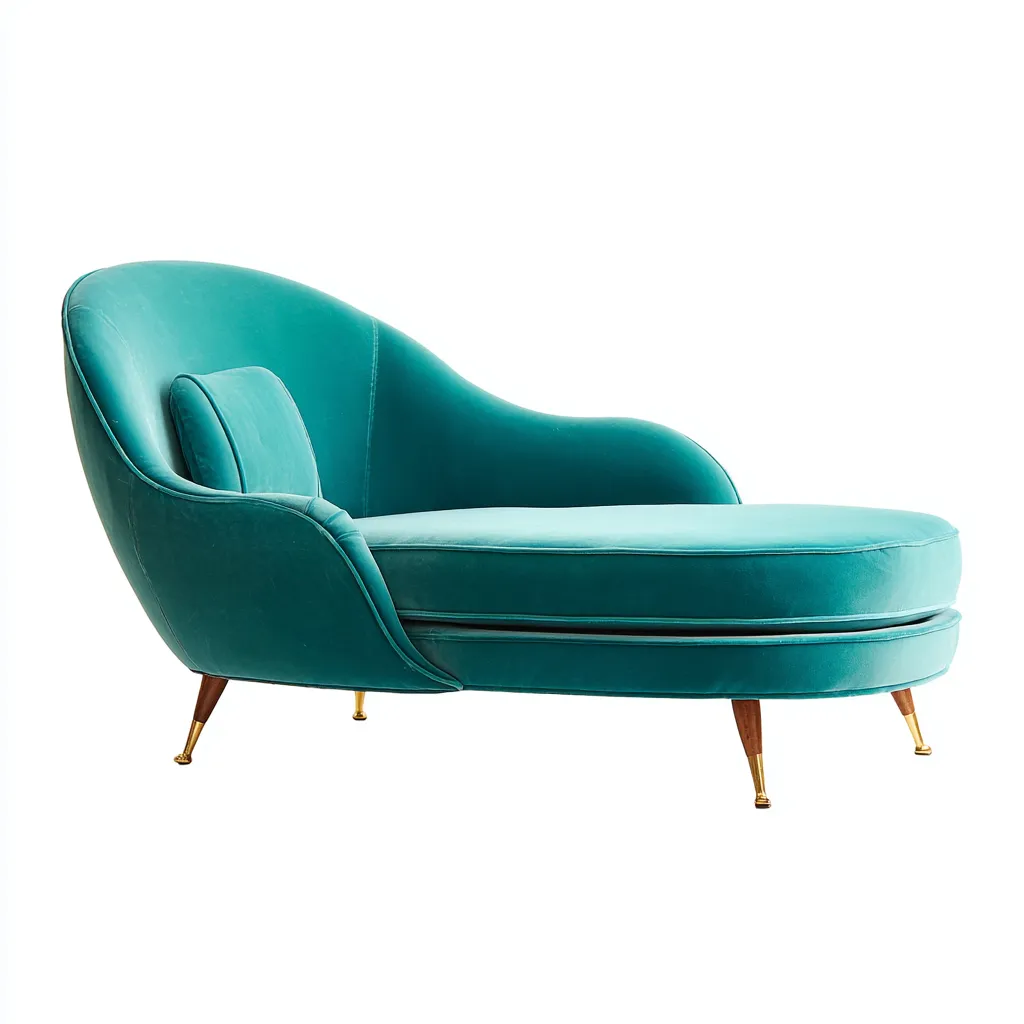 Chaise longue in velluto 175x75x88 cm - turchese - per soggiorno - design moderno ricurvo-Framearo