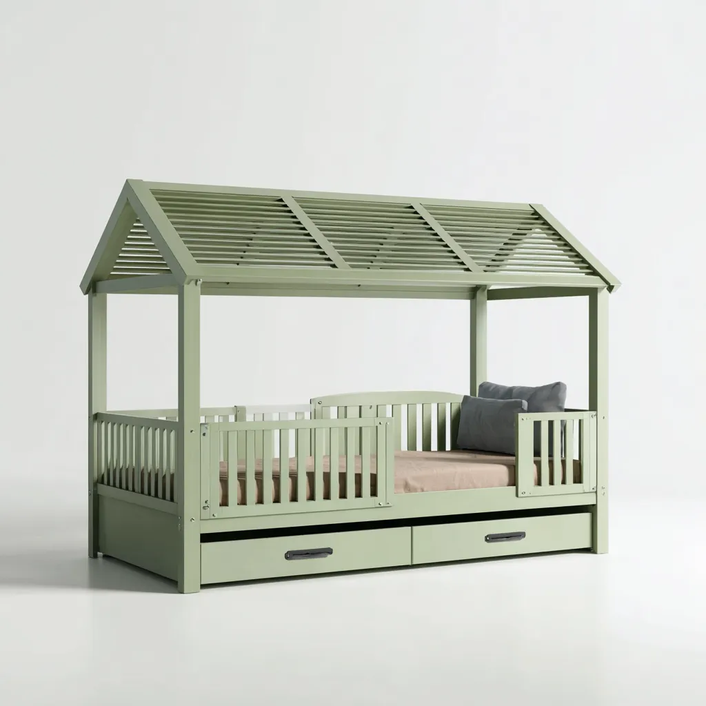 Letto per bambini legno 190x100x170 cm - verde - per camera da letto - design a casetta con spazio contenitivo-Framearo