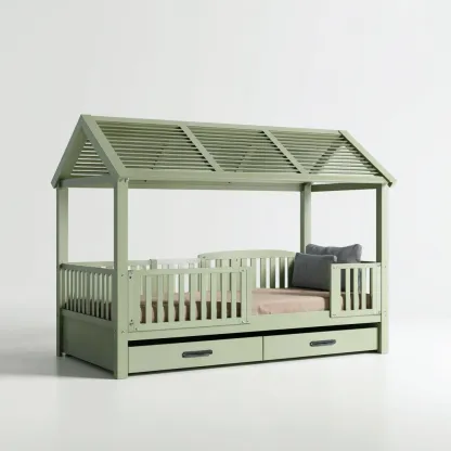 Letto per bambini legno 190x100x170 cm - verde - per camera da letto - design a casetta con spazio contenitivo-Framearo