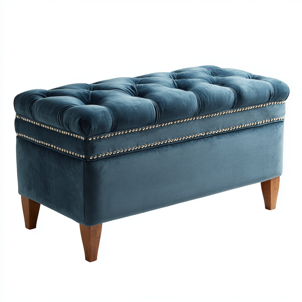 Panca per letto - velluto con contenitore 90x40x45 cm - blu - adatta per camera da letto - design moderno-Framearo