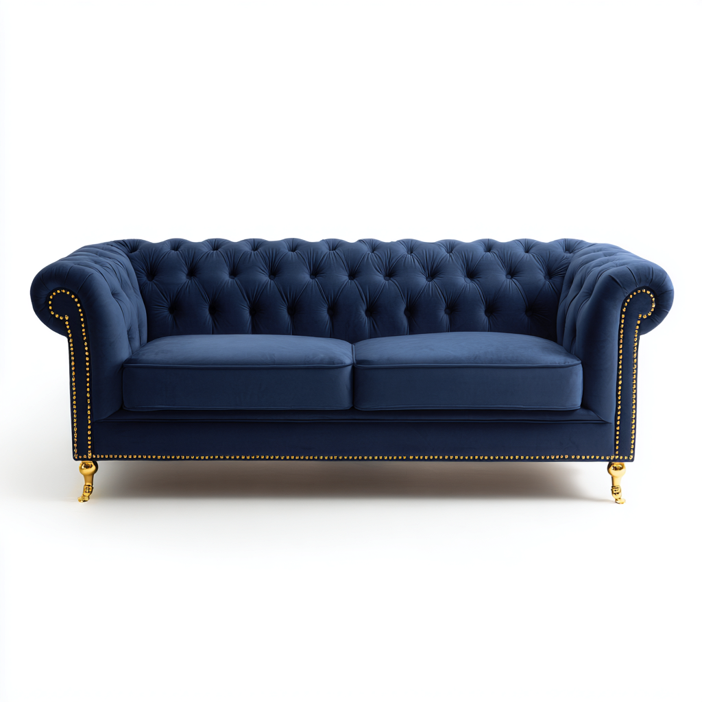 Divano lineare in velluto 200x90x78 cm - blu scuro - per soggiorno - design classico-Framearo