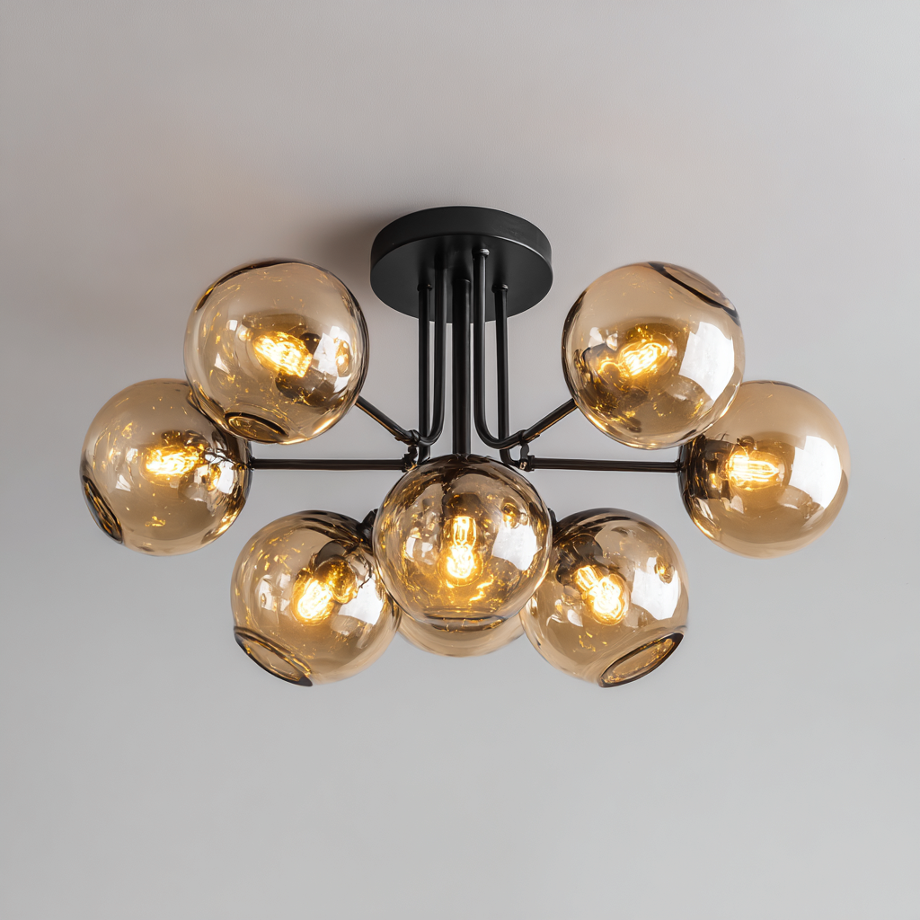 Lampada da soffitto - metallo - vetro - 55x55x28 cm - nero - ambra - per interni - design moderno-Framearo