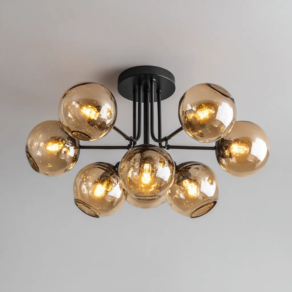 Lampada da soffitto - metallo - vetro - 55x55x28 cm - nero - ambra - per interni - design moderno-Framearo