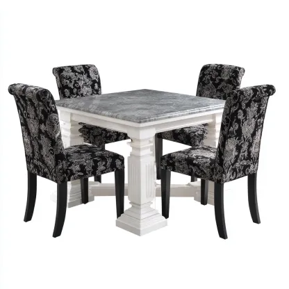 Set da pranzo con tavolo in legno bianco e piano effetto marmo 110x110x75 cm - nero - bianco - stile classico-Framearo