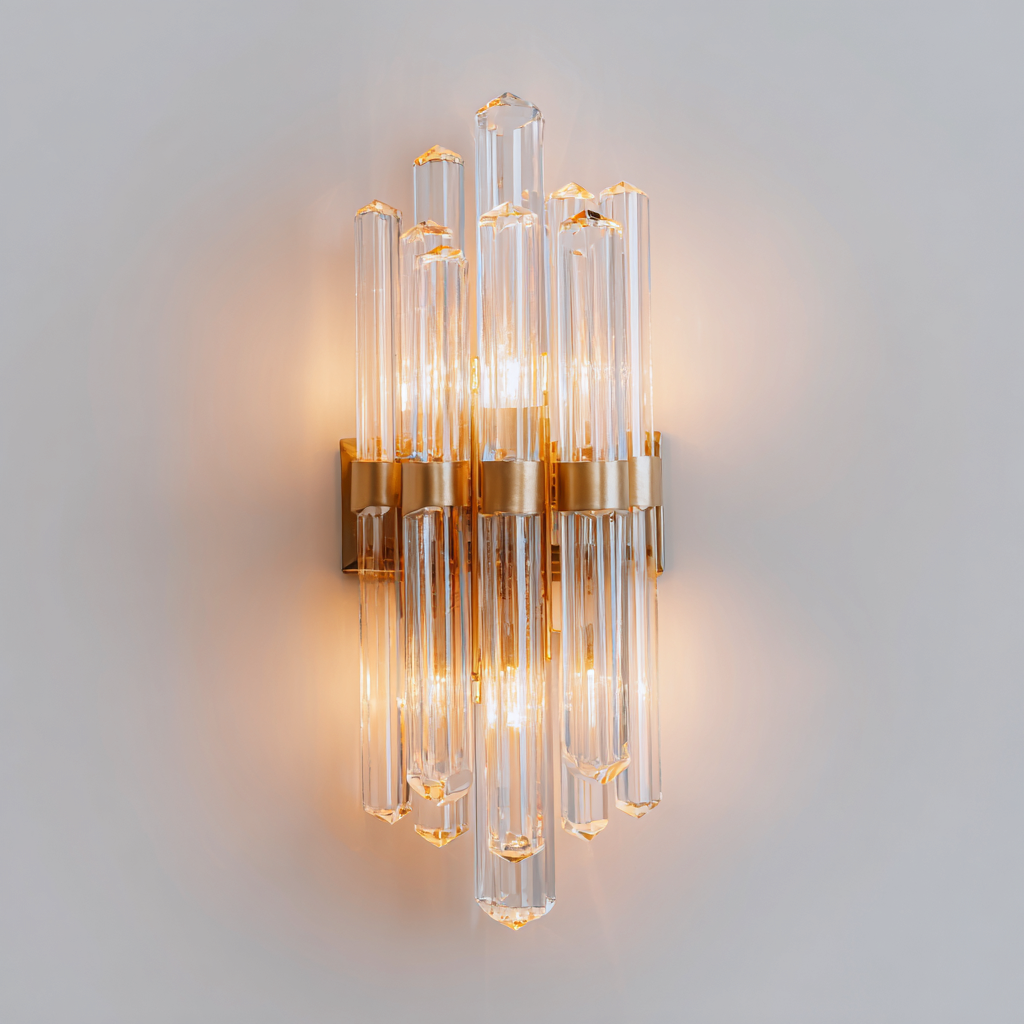 Applique - metallo - vetro - 32x18x42 cm - oro - trasparente - design moderno-Framearo