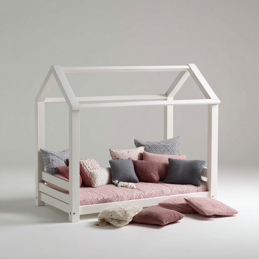 Letto per bambini legno 165x88x140 cm - bianco - per camera da letto - design a casetta-Framearo