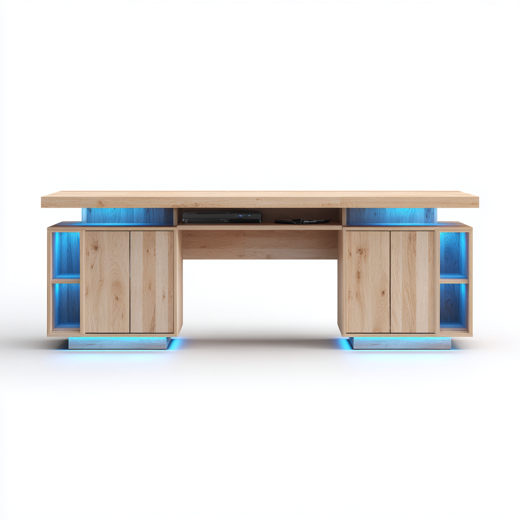 Mobile TV - legno - 180x40x60 cm - legno chiaro - per soggiorno - design moderno con illuminazione-Framearo