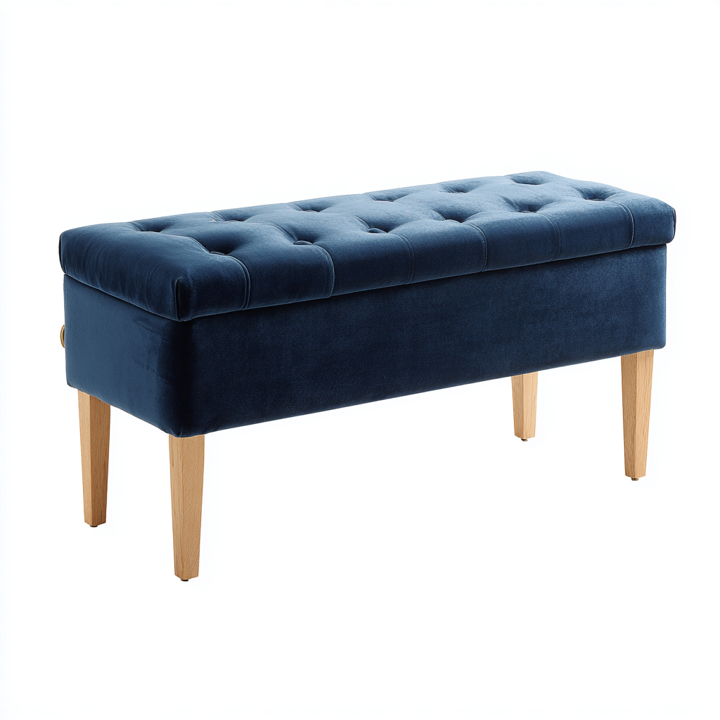 Panca per letto con contenitore - velluto - legno - 100x38x45 cm - blu - per camera da letto - design moderno-Framearo