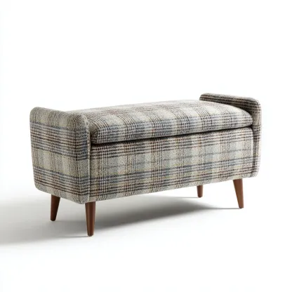 Panca per letto con contenitore - tessuto - legno - 100x38x48 cm - grigio - marrone - per camera da letto - design moderno-Framearo