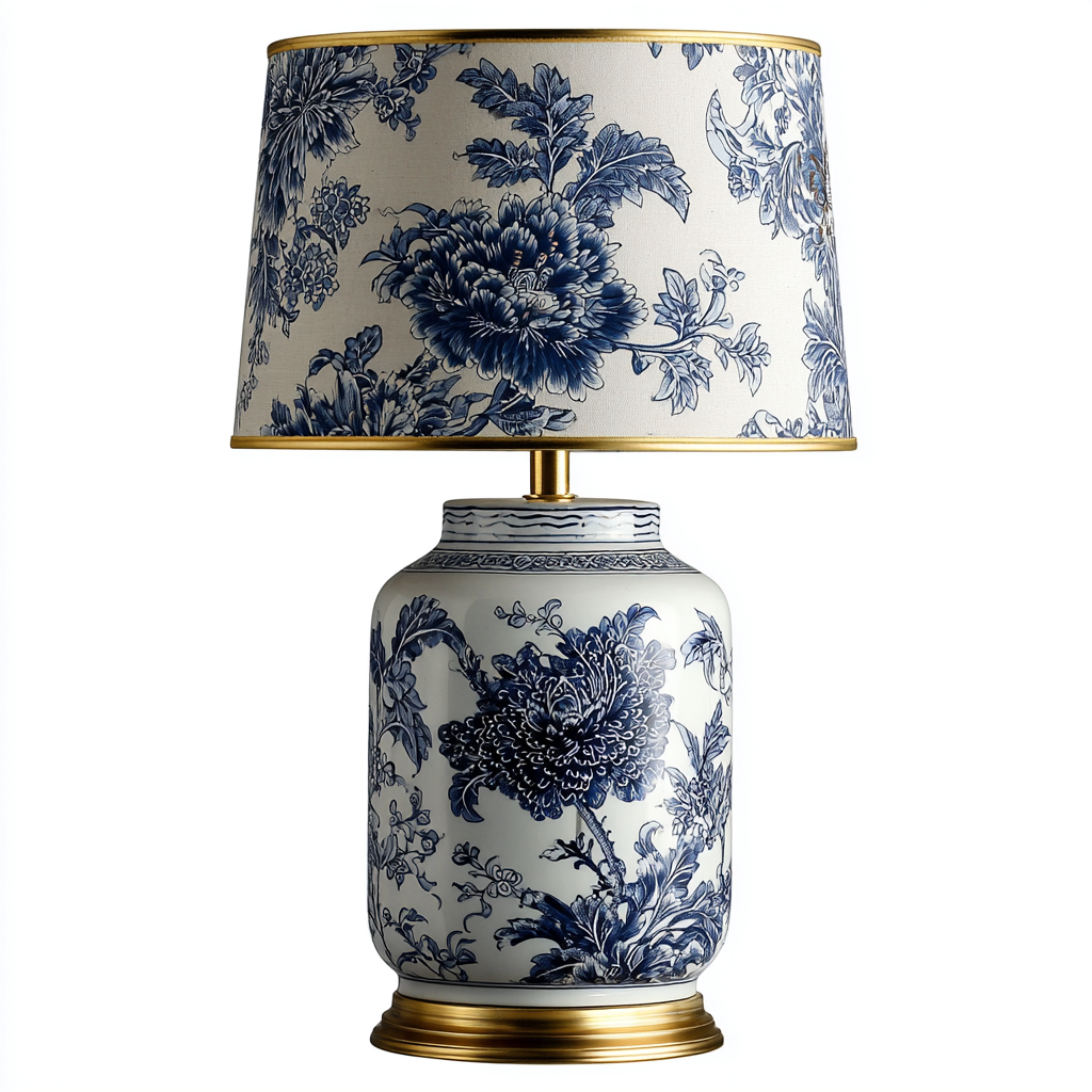 Lampada da tavolo - ceramica - tessuto - metallo 26x26x45 cm - bianco - blu - oro - adatta per soggiorno - design classico-Framearo