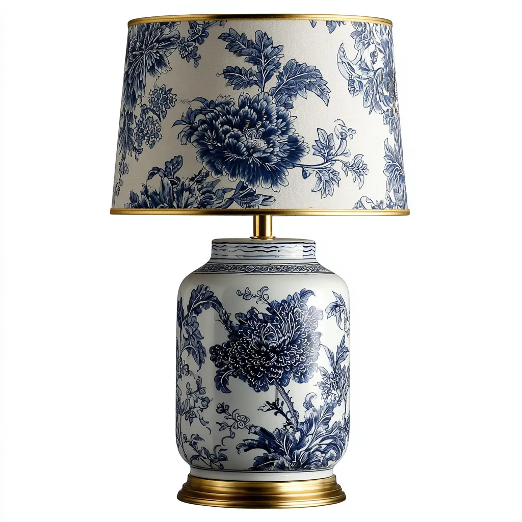 Lampada da tavolo - ceramica - tessuto - metallo 26x26x45 cm - bianco - blu - oro - adatta per soggiorno - design classico-Framearo