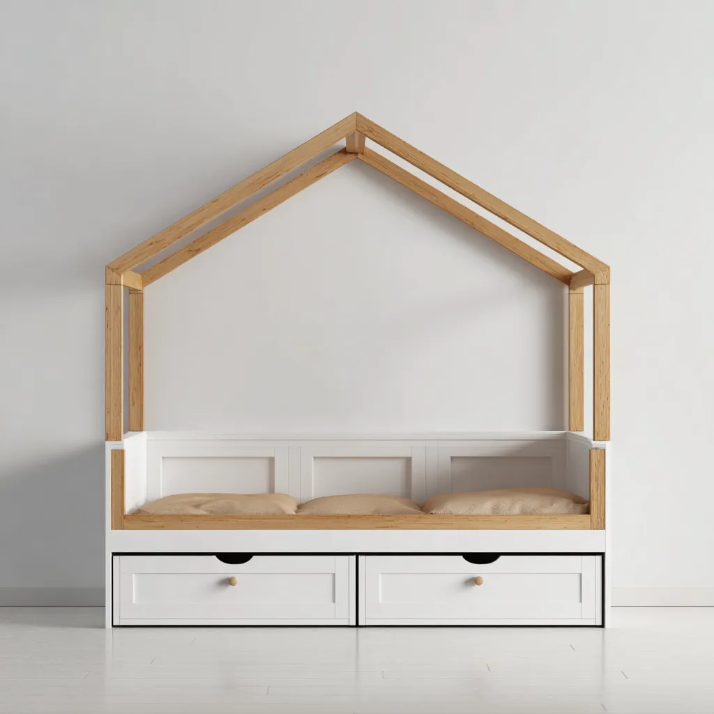 Letto per bambini - legno composito 165x80x165 cm - bianco - legno naturale - adatto per camera da letto - design a casetta con cassetti-Framearo