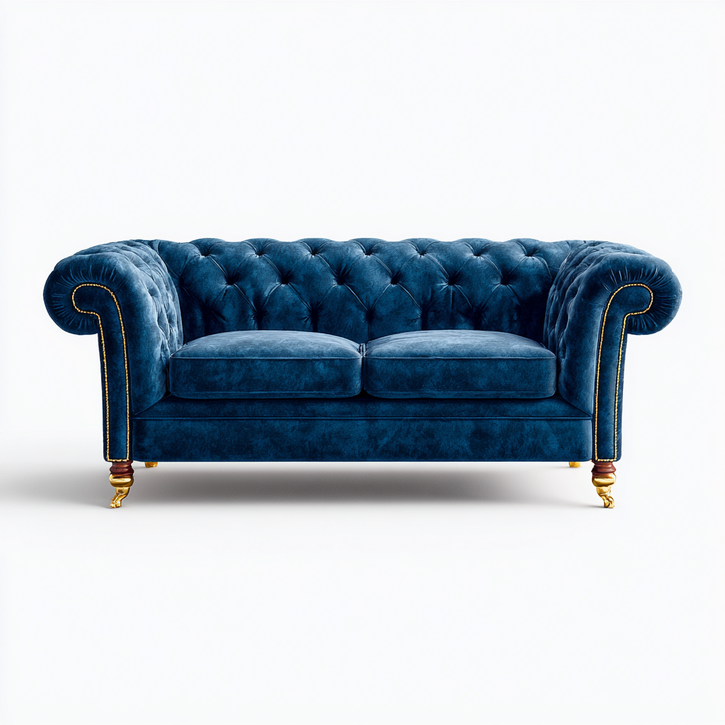 Divano lineare in velluto 200x90x78 cm - blu scuro - per soggiorno - design classico capitonné-Framearo