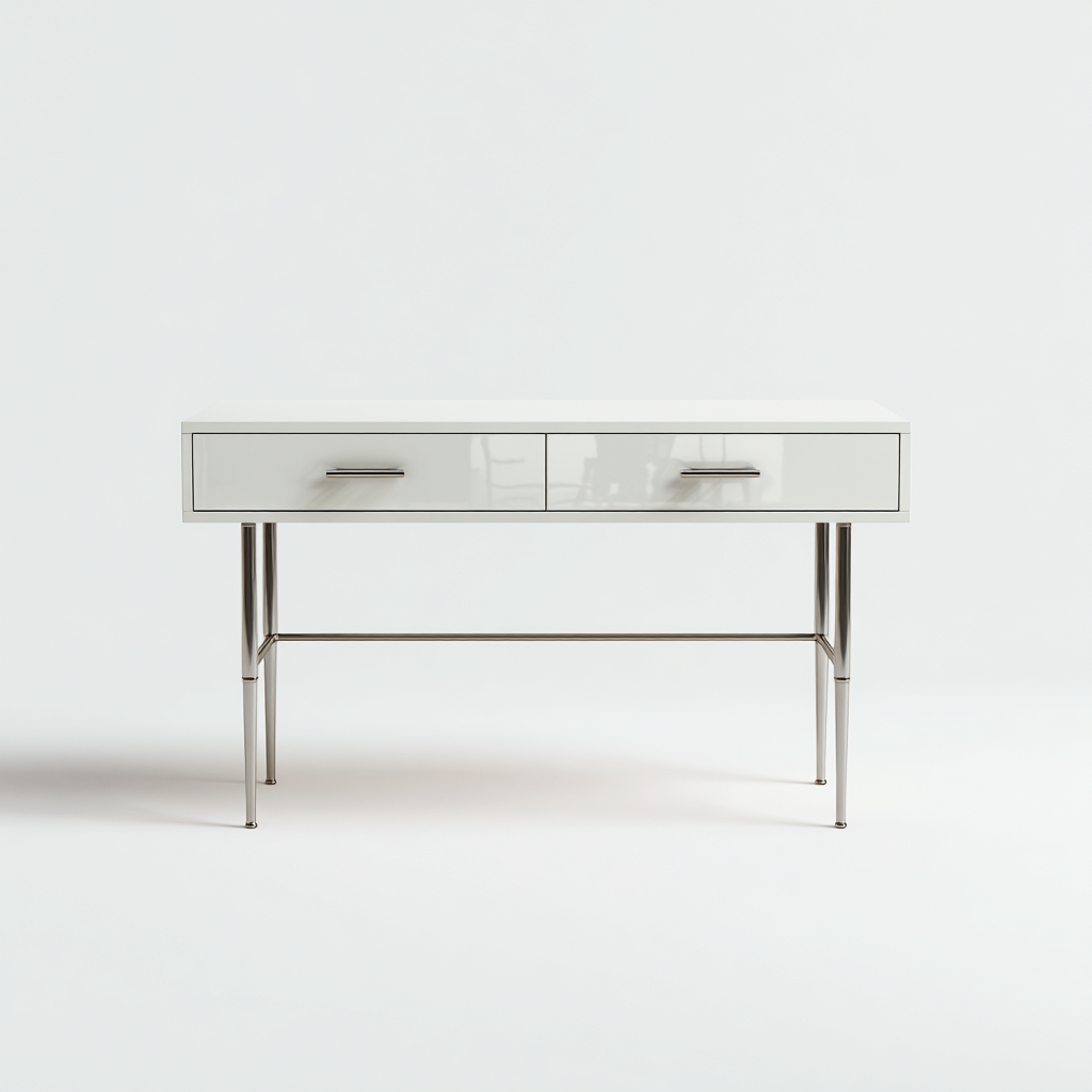 Scrivania - legno - metallo - 120x50x75 cm - bianco - adatta per studio - ufficio - 2 cassetti - design moderno-Framearo