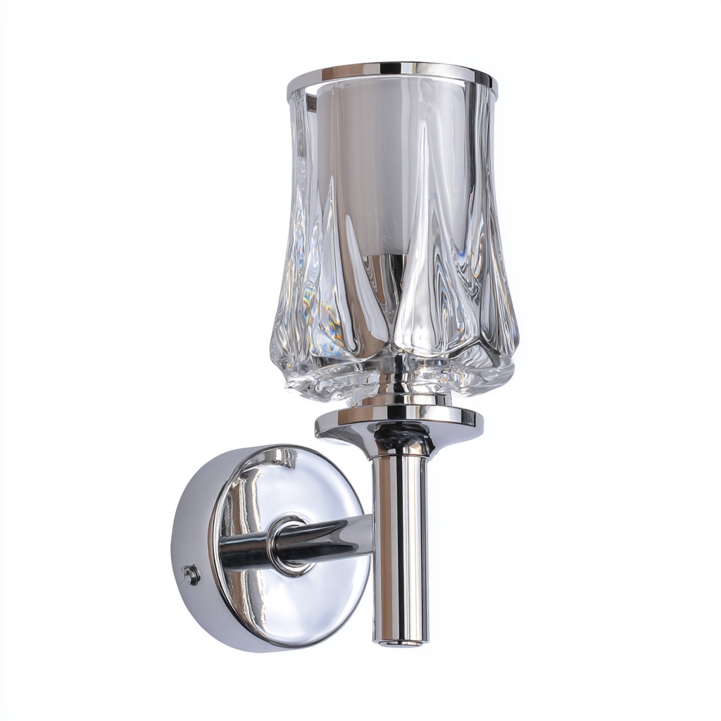 Applique - metallo - vetro - 15x12x28 cm - cromo - trasparente - adatta per soggiorno - camera - design moderno-Framearo