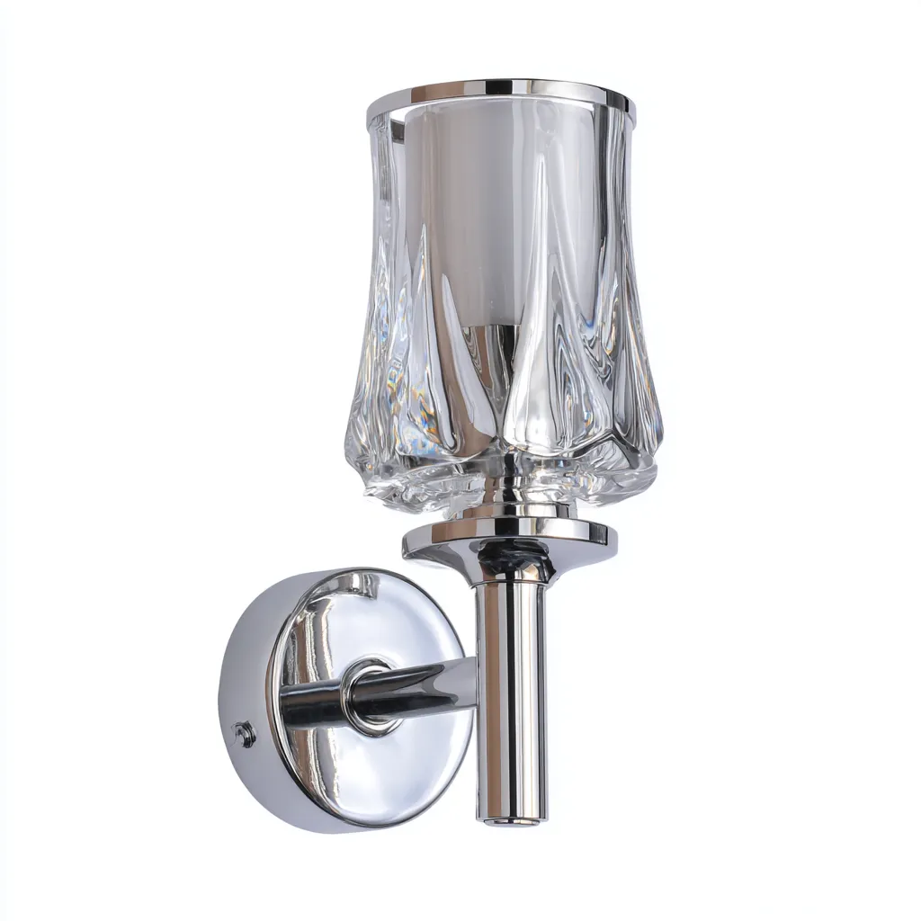 Applique - metallo - vetro - 15x12x28 cm - cromo - trasparente - adatta per soggiorno - camera - design moderno-Framearo