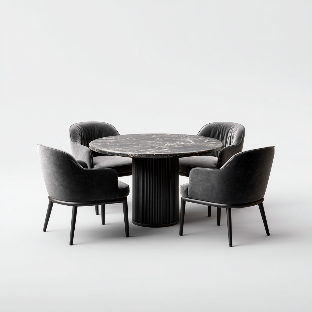 Set da pranzo - marmo - metallo - tessuto - 120x120x75 cm - grigio - nero - per sala da pranzo - design moderno-Framearo