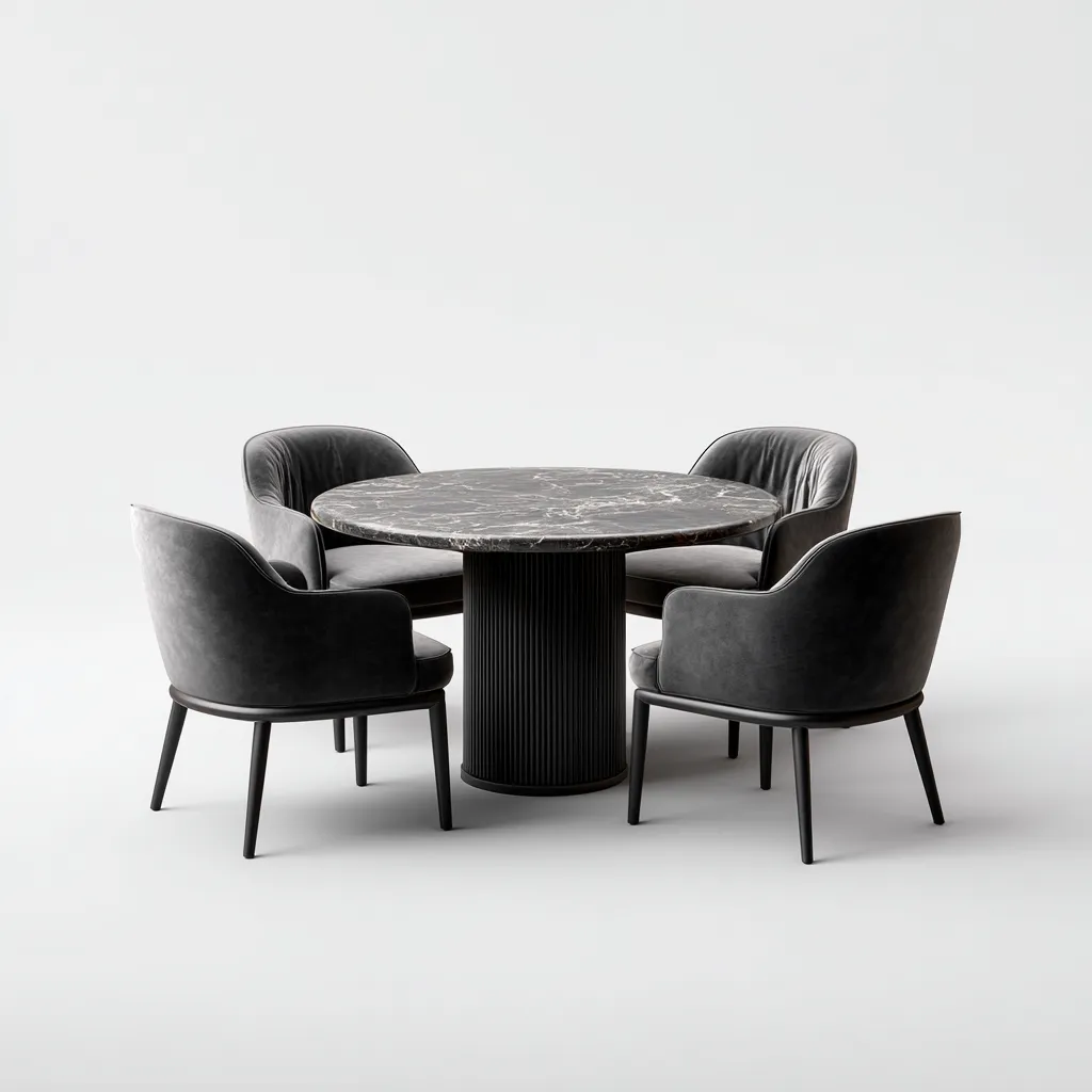 Set da pranzo - marmo - metallo - tessuto - 120x120x75 cm - grigio - nero - per sala da pranzo - design moderno-Framearo