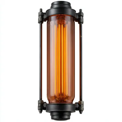 Applique - metallo - vetro - 28x10x12 cm - nero - ambra - adatta per soggiorno - corridoio - design industriale-Framearo