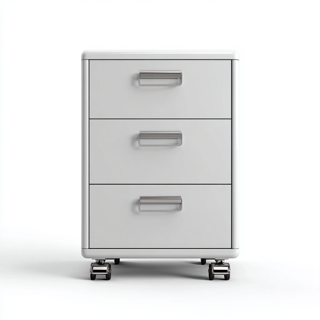 Armadio per ufficio - metallo - 45x40x65 cm - bianco - con ruote - 3 cassetti - adatto per ufficio - design moderno-Framearo