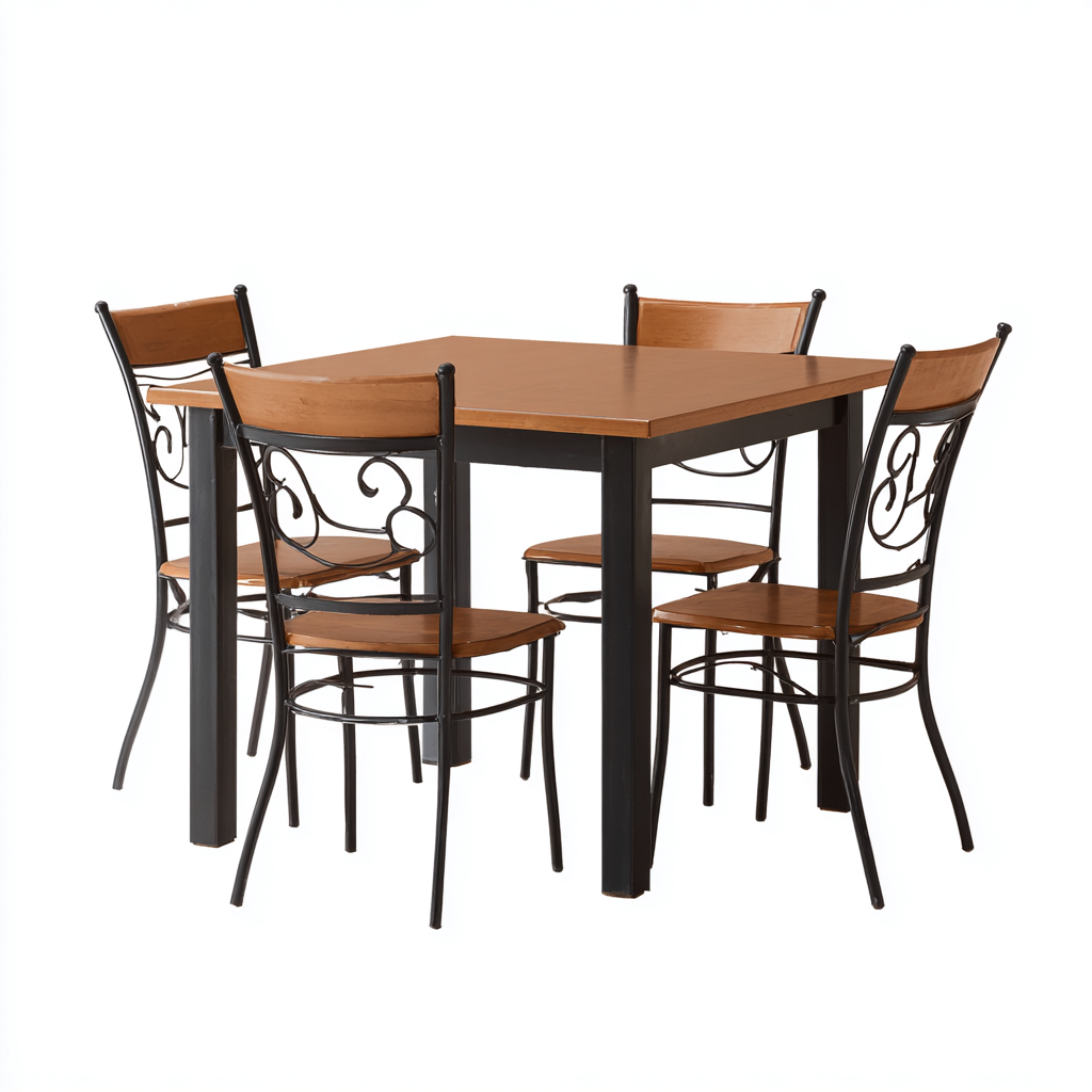 Set da pranzo - legno - metallo - 100x100x75 cm - legno - nero - adatto per sala da pranzo - design classico-Framearo