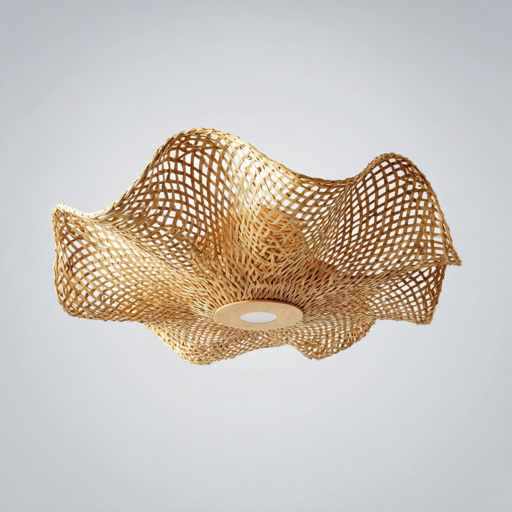 Lampada da soffitto - metallo - rattan - 60x60x22 cm - naturale - adatto per interni - design boho-Framearo