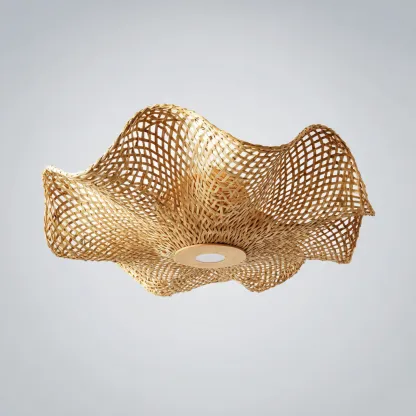 Lampada da soffitto - metallo - rattan - 60x60x22 cm - naturale - adatto per interni - design boho-Framearo