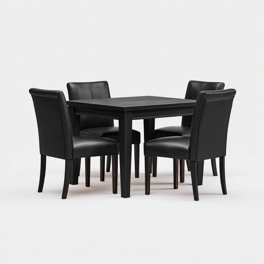 Set da pranzo - legno - pelle - 120x120x76 cm - nero - adatto per sala da pranzo - design moderno-Framearo