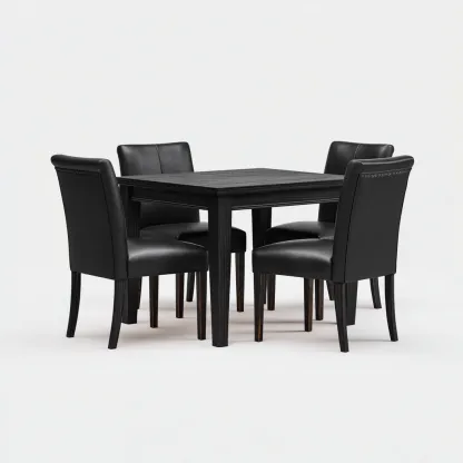 Set da pranzo - legno - pelle - 120x120x76 cm - nero - adatto per sala da pranzo - design moderno-Framearo