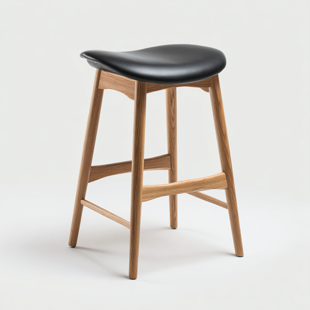 Sgabello da bar con seduta in pelle sintetica e struttura in legno 45x38x68 cm - nero - per sala da pranzo - design moderno-Framearo