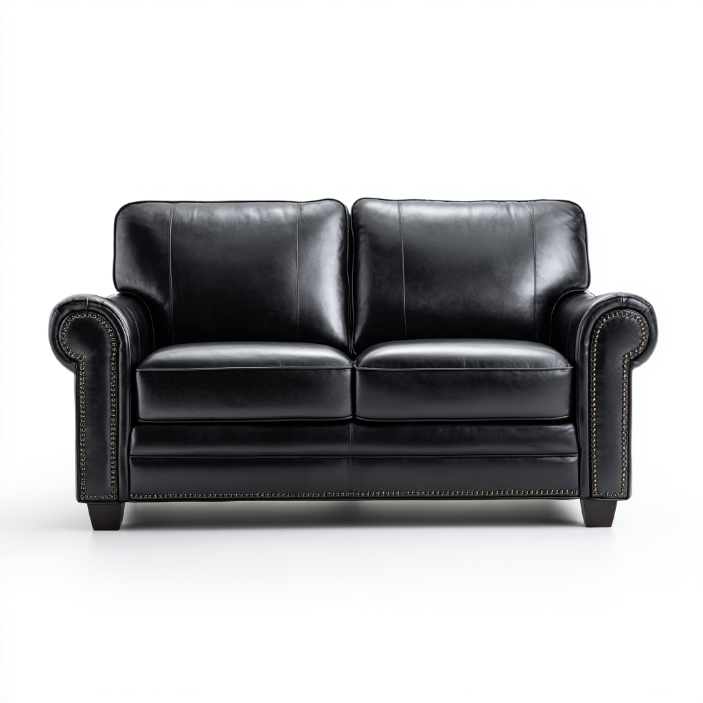 Divano lineare in pelle sintetica 185x90x88 cm - nero - per soggiorno - design classico-Framearo