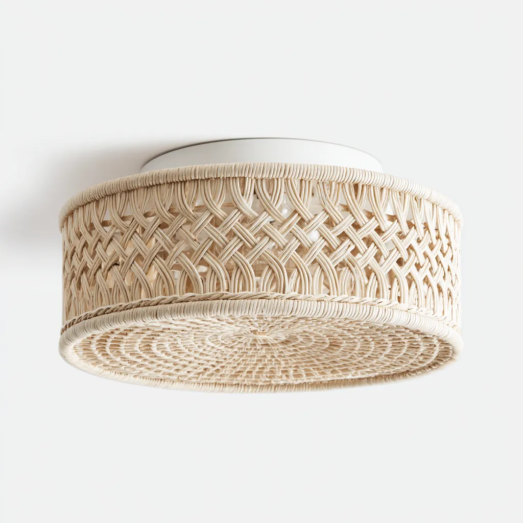 Lampada da soffitto - metallo - rattan - 34x34x15 cm - naturale - adatto per interni - design boho-Framearo