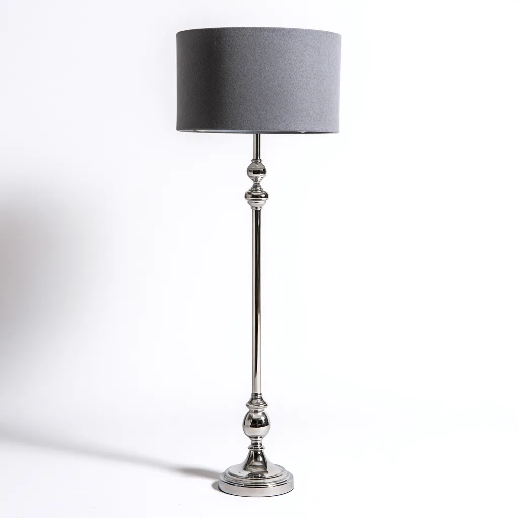 Lampada da terra - metallo - tessuto - 35x35x165 cm - grigio - cromo - per interni - design moderno-Framearo