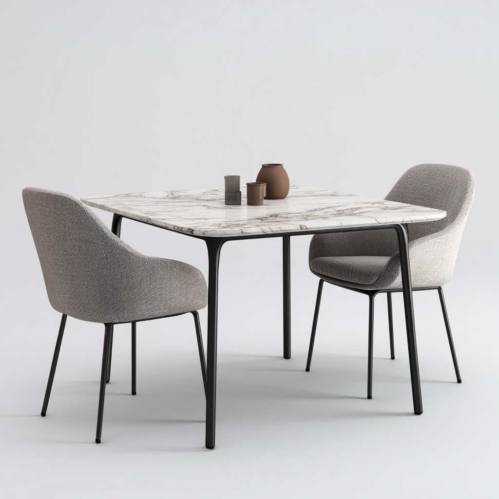 Set da pranzo - marmo - metallo - tessuto - 110x110x75 cm - grigio - nero - per sala da pranzo - design moderno-Framearo