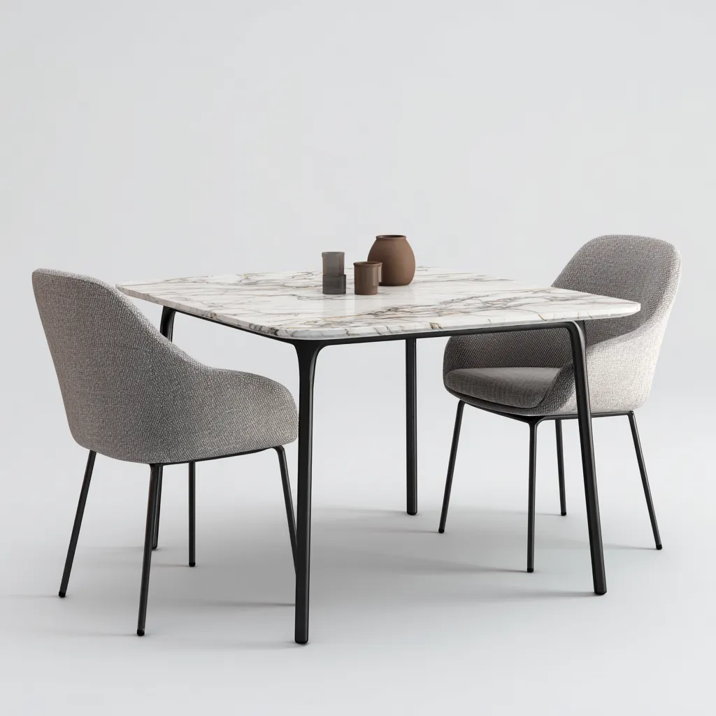 Set da pranzo - marmo - metallo - tessuto - 110x110x75 cm - grigio - nero - per sala da pranzo - design moderno-Framearo