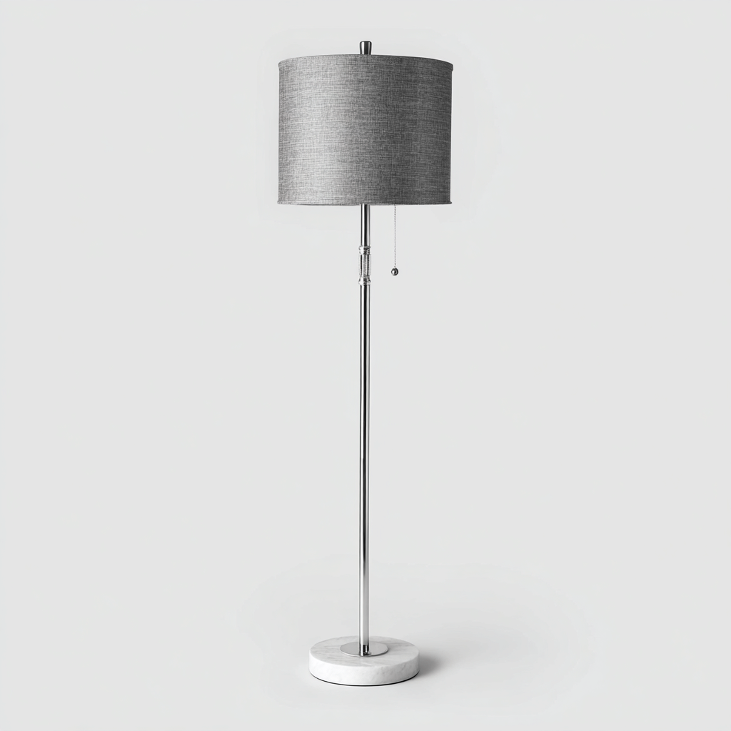 Lampada da terra - metallo - tessuto - marmo - 28x28x160 cm - grigio - adatta per soggiorno - design moderno-Framearo
