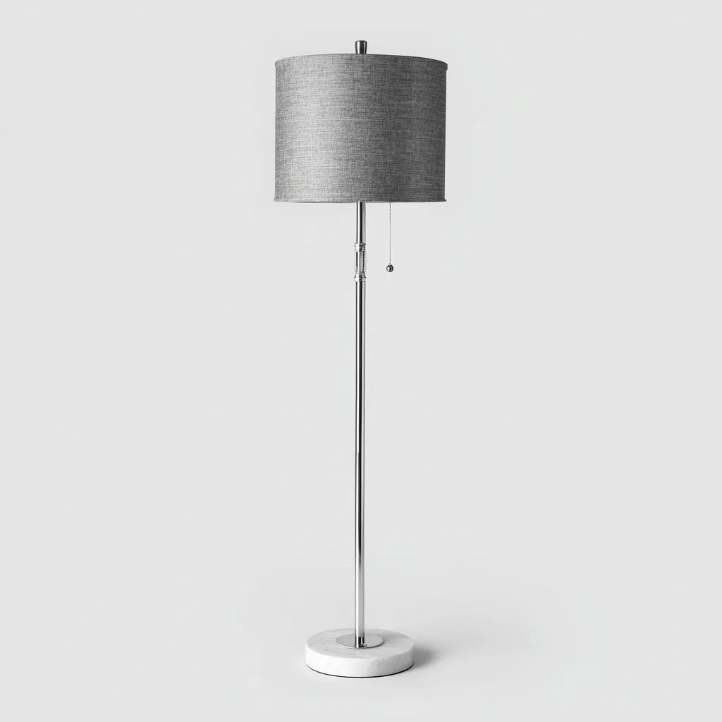 Lampada da terra - metallo - tessuto - marmo - 28x28x160 cm - grigio - adatta per soggiorno - design moderno-Framearo